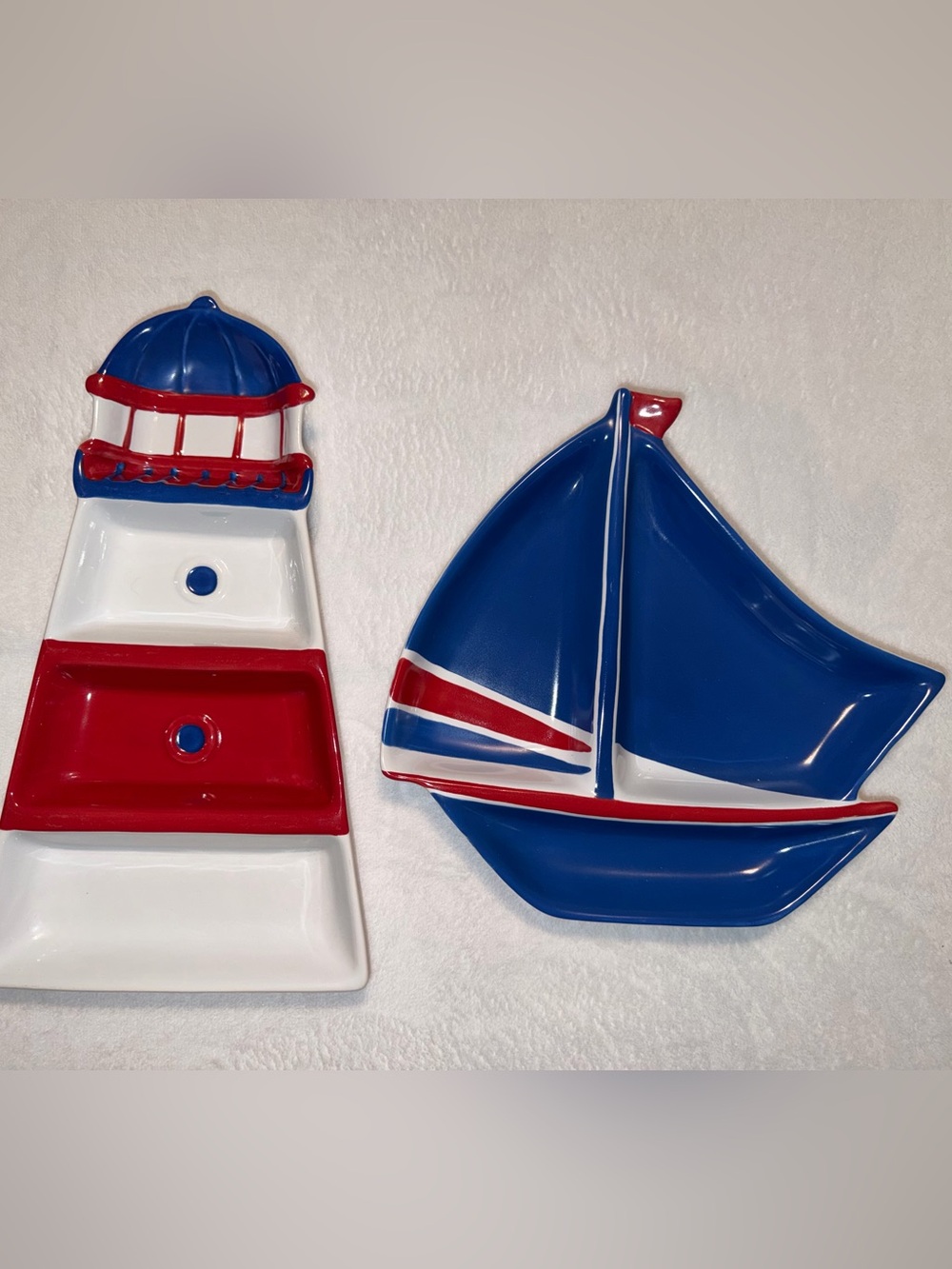 Summer Shop Nautical Ceramic Serving Set - Lighthouse & Sailboat Divided Platter